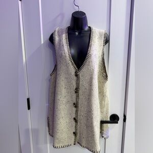 LONG KNITTED OATMEAL BLEND “GRANDPA” sweater vest-perfect for layering -Sz XL